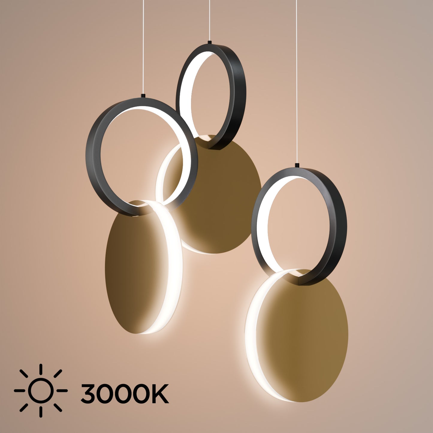 Φωτιστικό Κρεμαστό Symmetric 1E LED 45W Χρυσό-Μαύρο Φ25x120