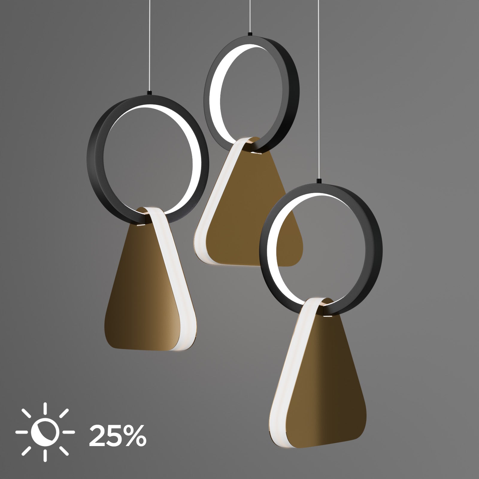 Φωτιστικό Κρεμαστό Symmetric 1F LED 45W Χρυσό-Μαύρο Φ25x120