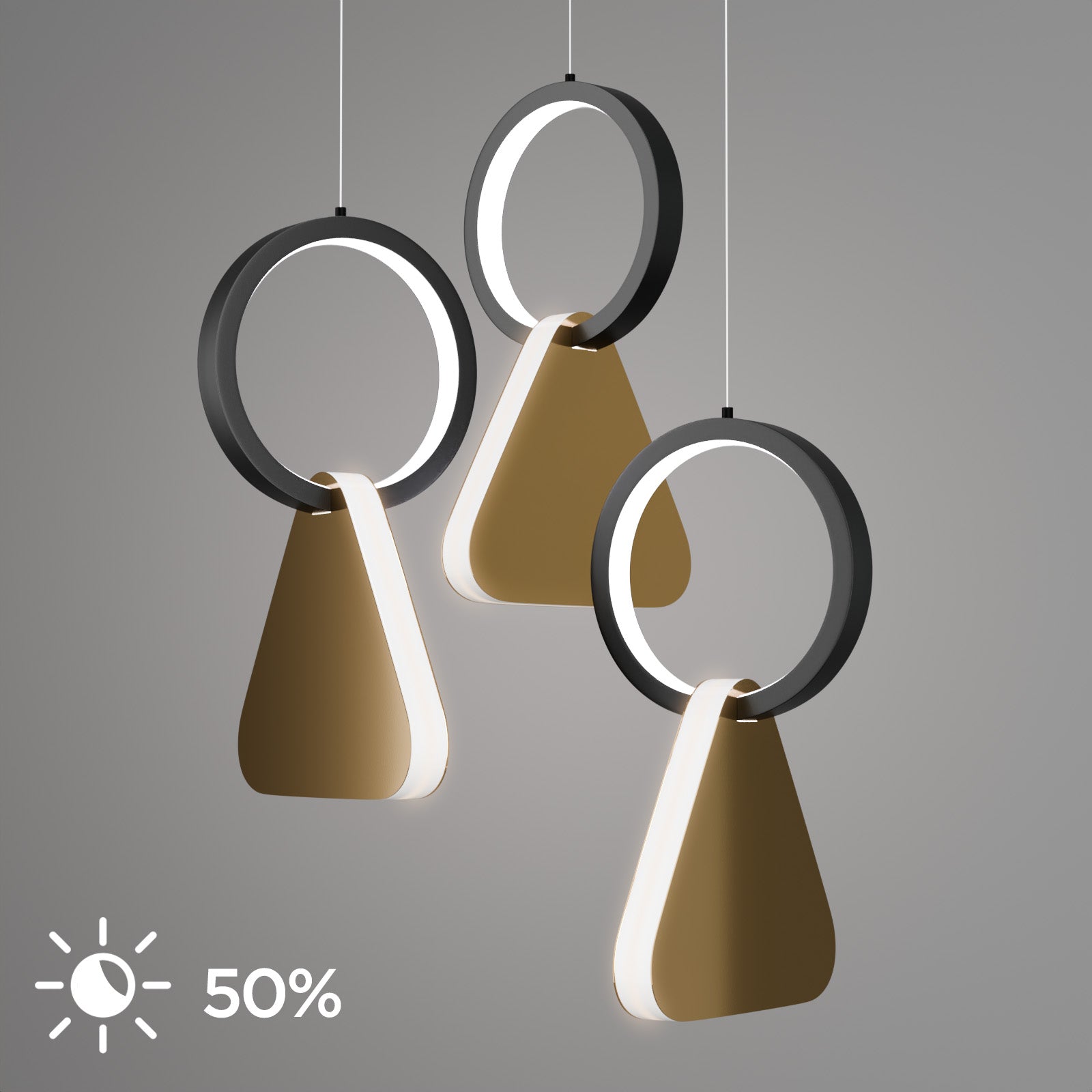 Φωτιστικό Κρεμαστό Symmetric 1F LED 45W Χρυσό-Μαύρο Φ25x120