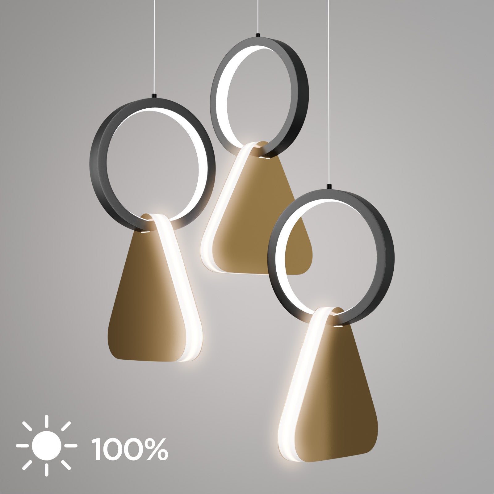 Φωτιστικό Κρεμαστό Symmetric 1F LED 45W Χρυσό-Μαύρο Φ25x120