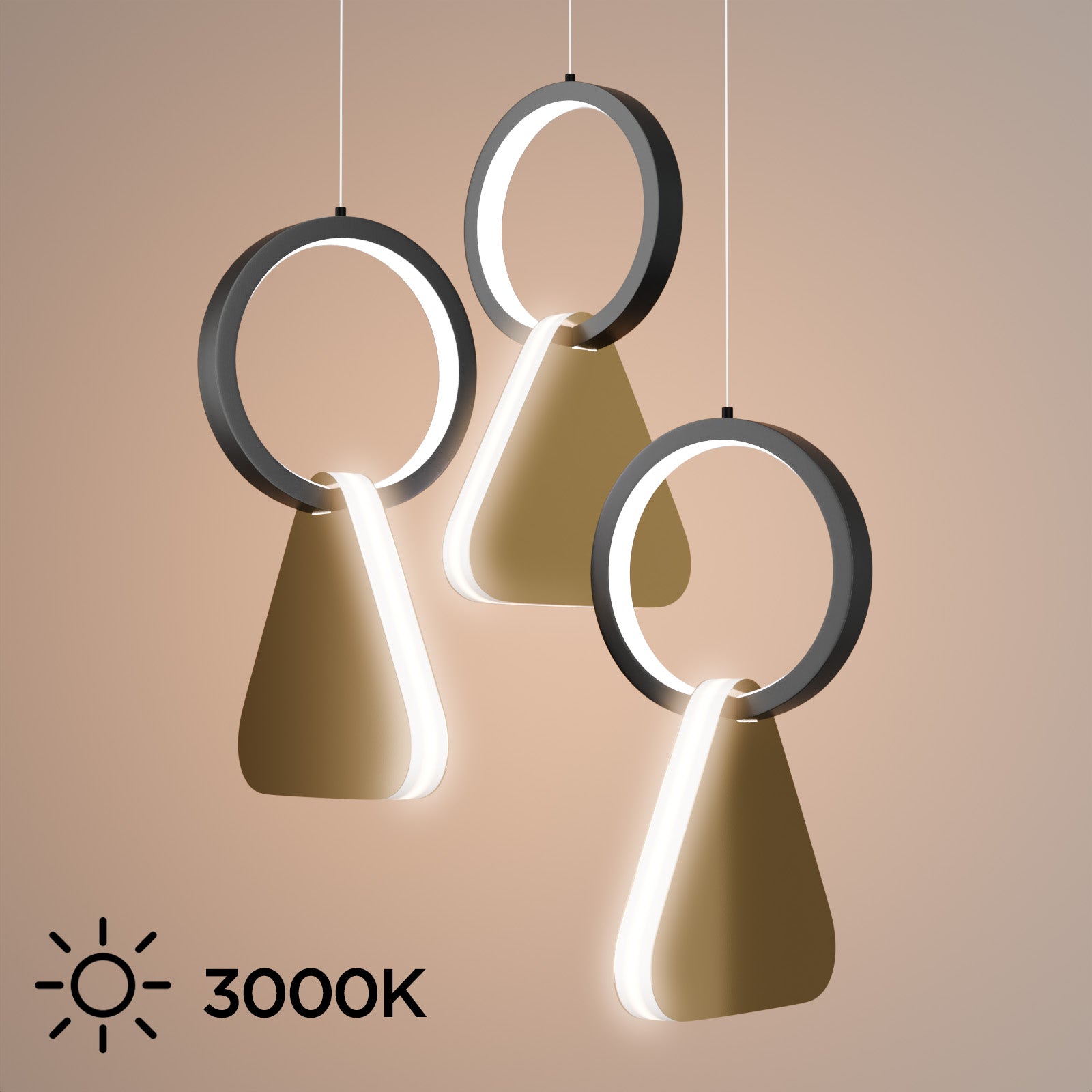 Φωτιστικό Κρεμαστό Symmetric 1F LED 45W Χρυσό-Μαύρο Φ25x120