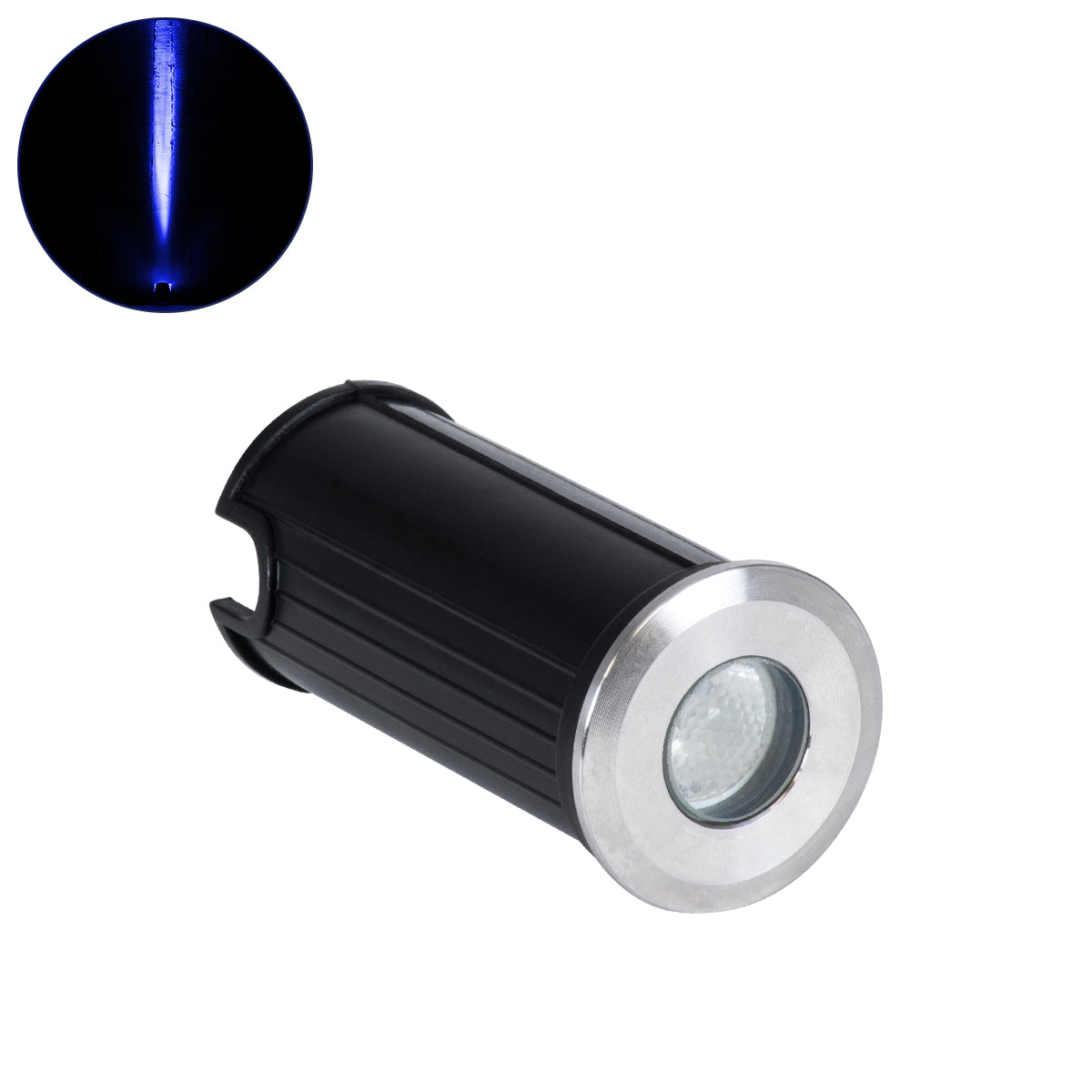 UNDERGROUND-GENA 90199 Χωνευτό Φωτιστικό Σποτ Δαπέδου LED 1W 80lm 5° DC 24V Αδιάβροχο IP68 Φ3 x Υ6cm Μπλε - Ανοξείδωτο Ατσάλι