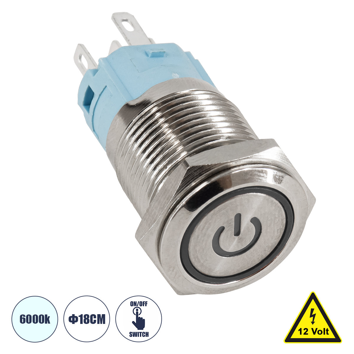 BUTTON 70780 Φωτιζόμενος Χωνευτός Διακόπτης On/Off LED DC 12V 1 x 3A 690W Max Αδιάβροχο IP65 Ψυχρό Λευκό 6000K - Μ1.8 x Π1.8 x Υ2