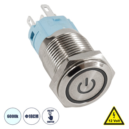 BUTTON 70780 Φωτιζόμενος Χωνευτός Διακόπτης On/Off LED DC 12V 1 x 3A 690W Max Αδιάβροχο IP65 Ψυχρό Λευκό 6000K - Μ1.8 x Π1.8 x Υ2