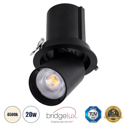 VIRGO-B 60312 Χωνευτό LED Spot Downlight TrimLess Φ13.5cm 20W 2600lm 36° AC 220-240V IP20 Φ13.5cm x Υ14cm - Στρόγγυλο - Μαύρο - Φυσικό Λευκό 4500K - Bridgelux COB
