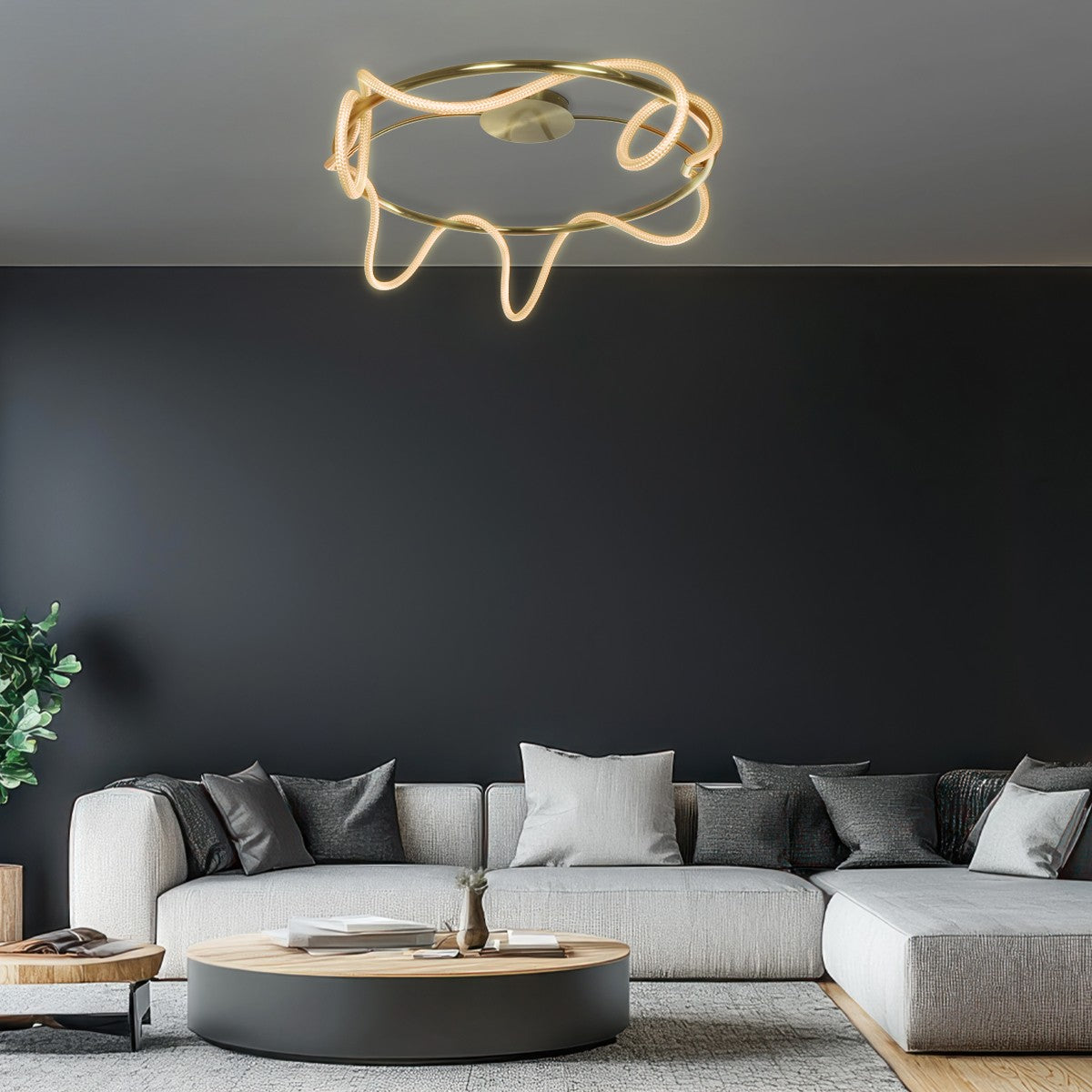 GLOW KLV-101-0150 Φωτιστικό Οροφής LED 65W 6500lm 360° AC 220-240V IP20 Ρυθμιζόμενο Λευκό CCT με Χειριστήριο από 2700K έως 6000K Dimmable - Lumileds SMD Chip - Χρυσό Πλατίνα - Μ100 x Π100 x Υ30