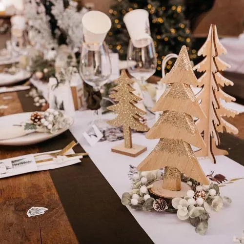 Έλατο Ξύλινο σε Κορμό με Χρυσό Γκλίτερ 7x7x27