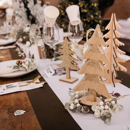 Έλατο Ξύλινο σε Κορμό με Χρυσό Γκλίτερ 7x7x27