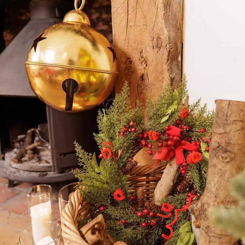 Διακοσμητικό Χρυσό Κουδούνι με Σχοινί για Κρέμασμα Φ30εκ