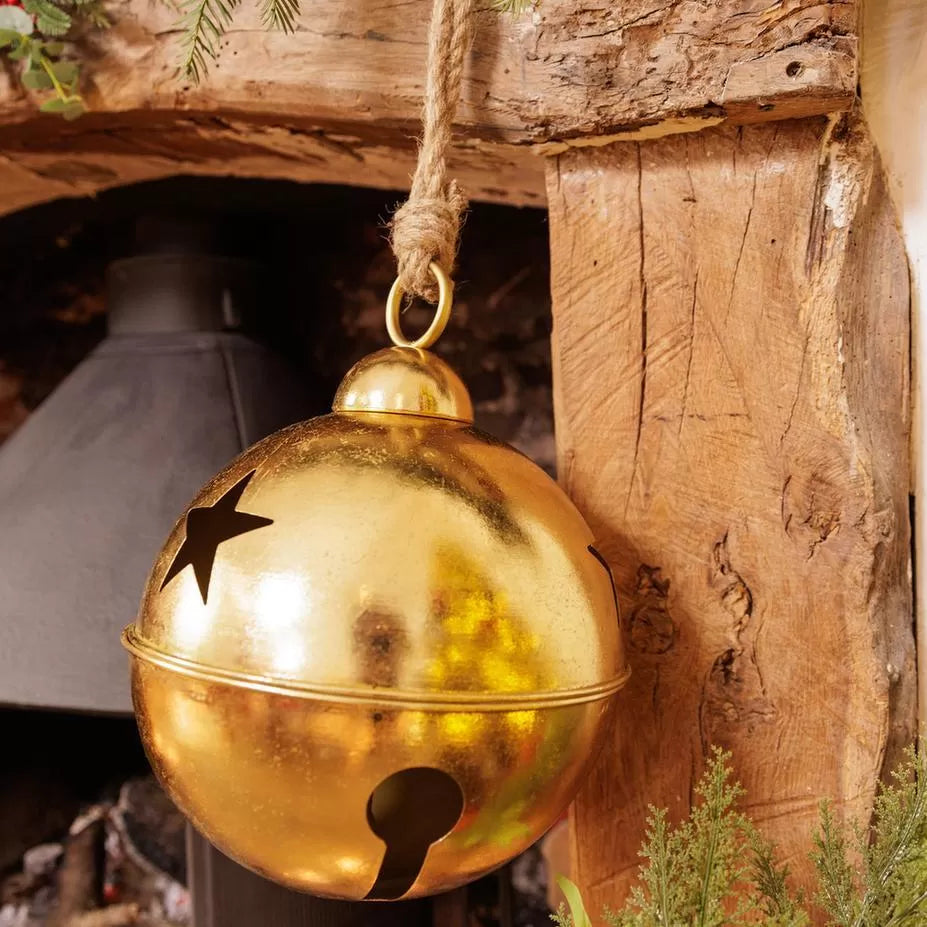 Διακοσμητικό Χρυσό Κουδούνι με Σχοινί για Κρέμασμα Φ30εκ