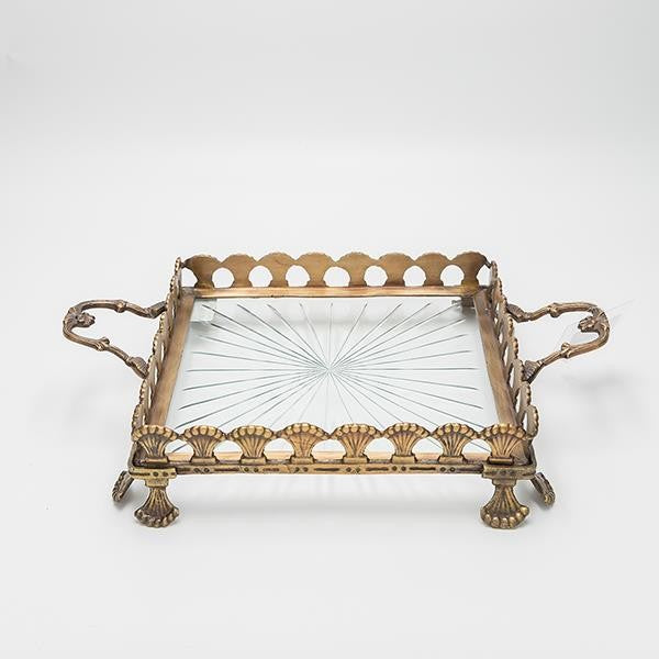 ΔΙΣΚΟΣ ΓΥΑΛΙΝΟΣ ΜΕ ΜΕΤΑΛΛΙΚΑ ΤΕΛΕΙΩΜΑΤΑ ΑΝΤΙΚΕ ΧΡΥΣΟ-ΔΙΑΦΑΝΕΣ ΓΥΑΛΙ 36x27x7