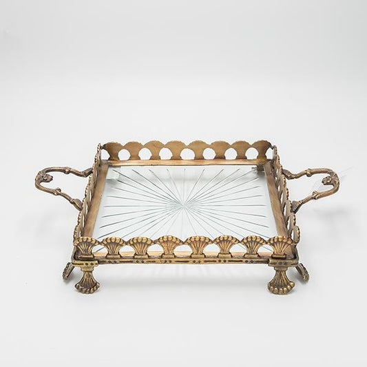 ΔΙΣΚΟΣ ΓΥΑΛΙΝΟΣ ΜΕ ΜΕΤΑΛΛΙΚΑ ΤΕΛΕΙΩΜΑΤΑ ΑΝΤΙΚΕ ΧΡΥΣΟ-ΔΙΑΦΑΝΕΣ ΓΥΑΛΙ 36x27x7