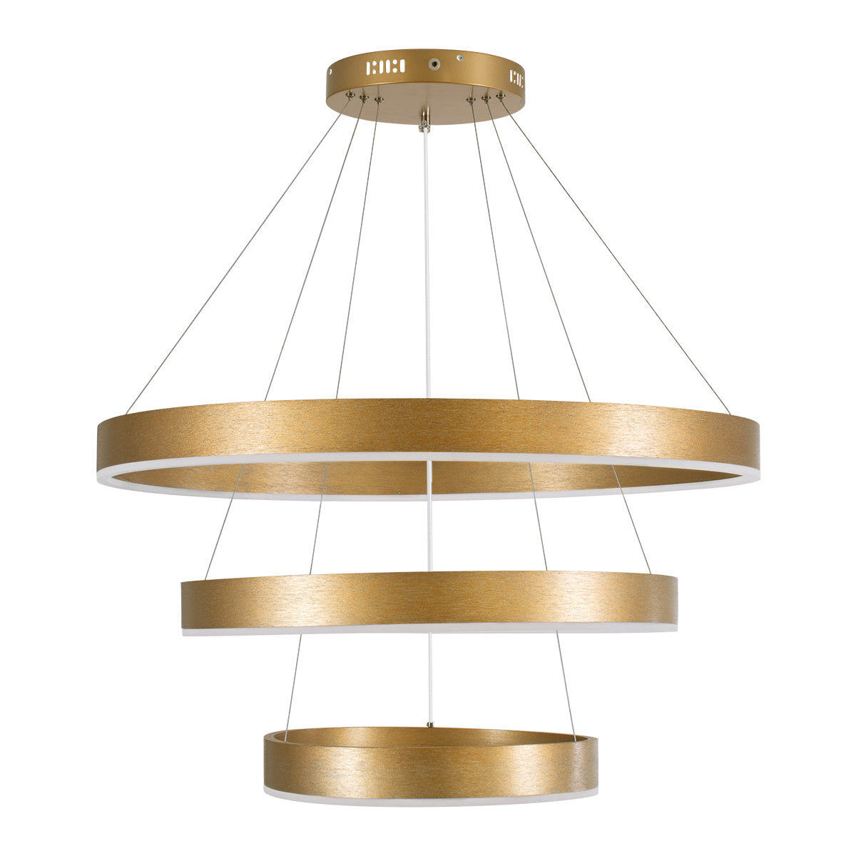 VENOM TRIO 61190-DECO Κρεμαστό Φωτιστικό Δαχτυλίδι-Κύκλος LED CCT 120W 14158lm 120° AC 220-240V - Εναλλαγή Φωτισμού μέσω Τηλεχειριστηρίου All In One Ψυχρό 6000K+Φυσικό 4500K+Θερμό 2700K Dimmable Φ40+60+80cm - Χρυσό Βούρτσας