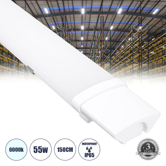 60167 LED Γραμμικό Βιομηχανικό Φωτιστικό Tri-Proof 150cm 55W 6224lm 120° AC 220-240V Αδιάβροχο IP65 Μ150 x Π6 x Υ4cm Ψυχρό Λευκό 6000K