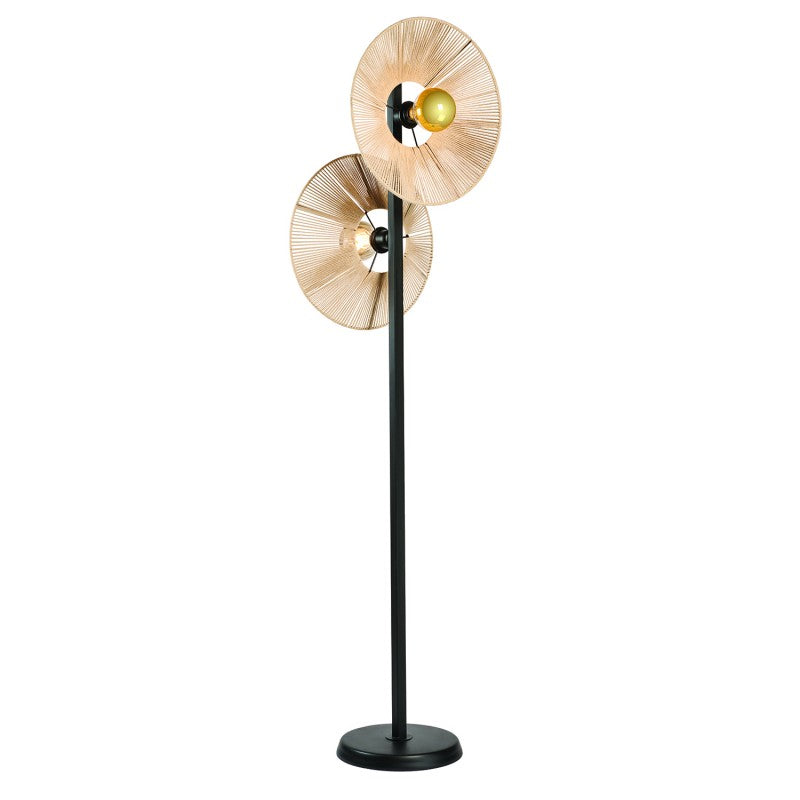 Φωτιστικό Δαπέδου 2φωτο Μέταλλο Μαύρο Σκιάδιο Σχοινί Φυσικό Ε27