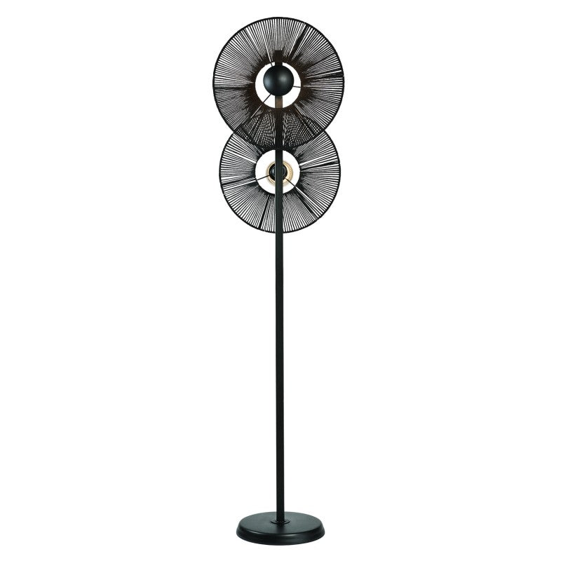 Φωτιστικό Δαπέδου 2φωτο Μέταλλο Μαύρο Σκιάδιο Σχοινί Μαύρο Ε27