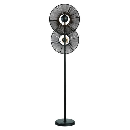 Φωτιστικό Δαπέδου 2φωτο Μέταλλο Μαύρο Σκιάδιο Σχοινί Μαύρο Ε27