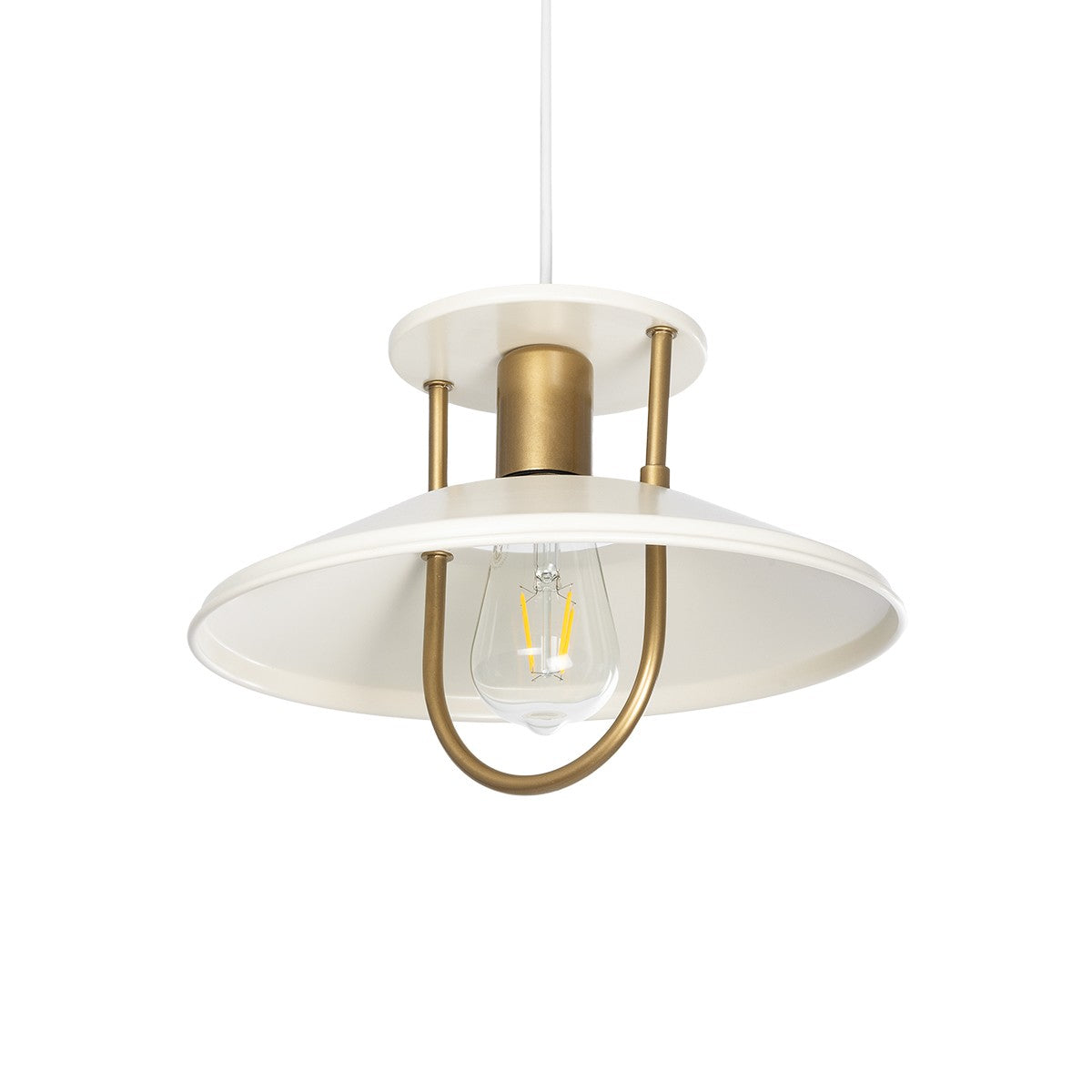 BILLA 203-0041 Vintage Κρεμαστό Φωτιστικό Καμπάνα Μονόφωτο 1 x E27 IP20 Λευκό με Χρυσό Μέταλλο - M30.5 x Π30.5 x Υ70cm