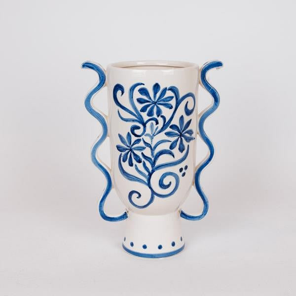 ΒΑΖΟ ΚΕΡΑΜΙΚΟ ΜΕ ΛΟΥΛΟΥΔΙΑ ΜΠΛΕ-ΛΕΥΚΟ 22.5x14x31