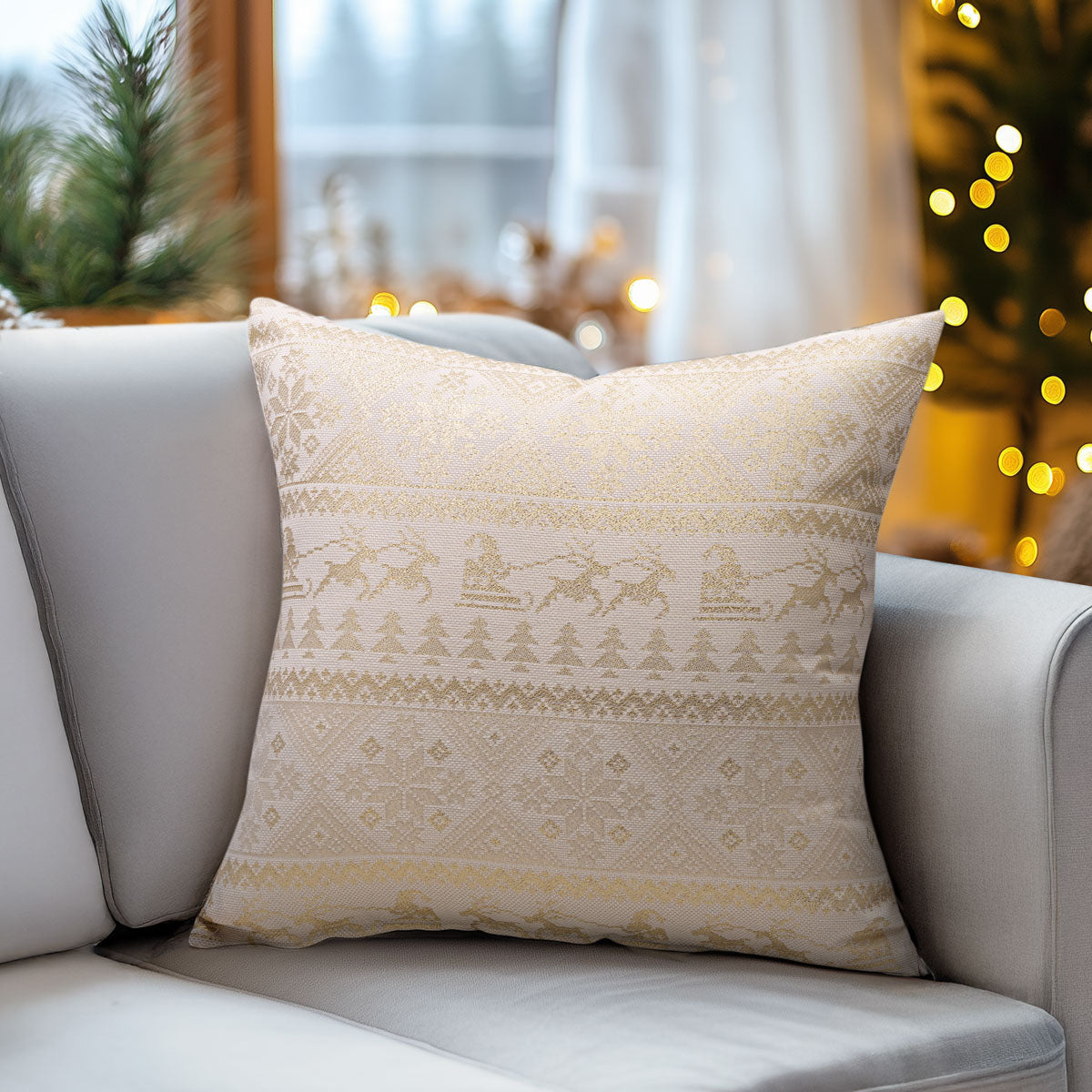 Μαξιλαροθήκη Ζακάρ Παραδοσιακό με Χρυσά Χρ. Σχέδια 40x40εκ