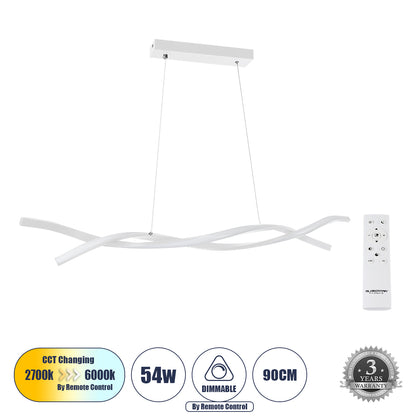 MORALES 61276 Κρεμαστό Φωτιστικό Οροφής Design LED CCT 54W 6048lm 200° AC 220-240V - Εναλλαγή Φωτισμού μέσω Τηλεχειριστηρίου All In One Ψυχρό 6000k+Φυσικό 4500k+Θερμό 2700k Dimmable Μ90 x Π14 x Υ14cm - Λευκό