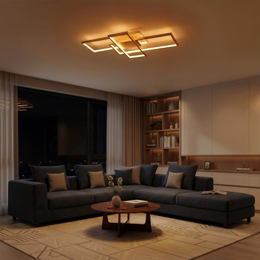 QUADRA KLV-101-0295 Φωτιστικό Οροφής LED 100W 10000lm 120° AC 220-240V IP20 Ρυθμιζόμενο Λευκό CCT με Χειριστήριο από 2700K έως 6000K Dimmable - Lumileds SMD Chip - Σαμπανιζέ Χρυσό Ματ - Μ85 x Π45 x Υ9
