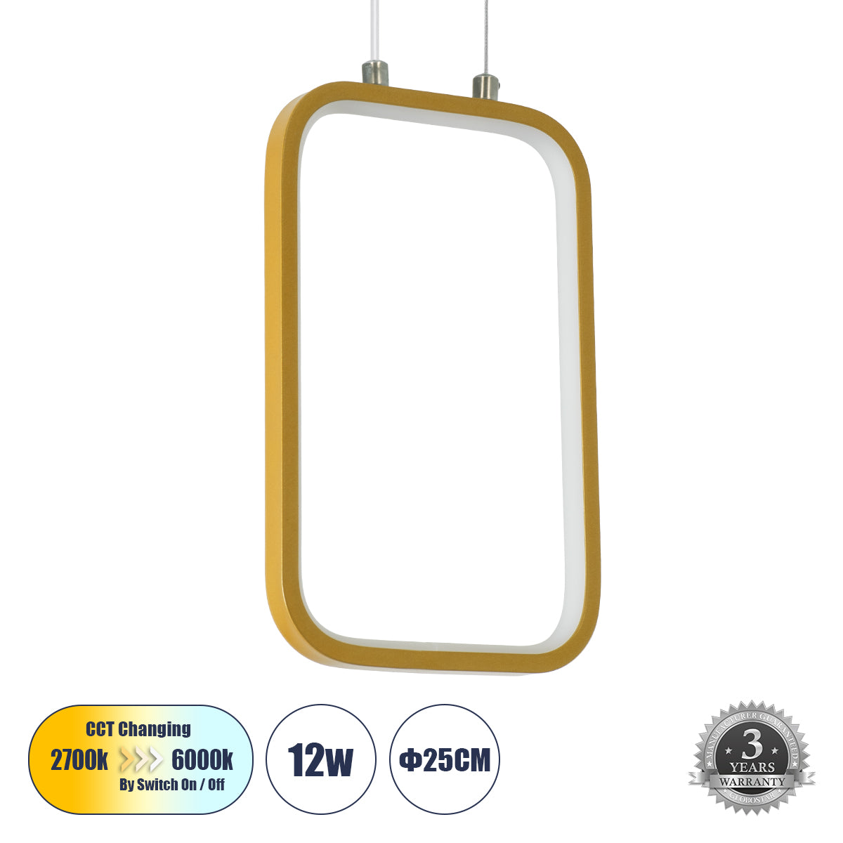 NEROBA 61301 Κρεμαστό Φωτιστικό Οροφής Linear Design LED CCT 12W 1320lm 360° AC 220-240V - Εναλλαγή Φωτισμού μέσω Διακόπτη On/Off All In One Ψυχρό 6000k+Φυσικό 4500k+Θερμό 2700k Μ16 x Π1.6 x Υ25.5cm - Χρυσό Βούρτσας