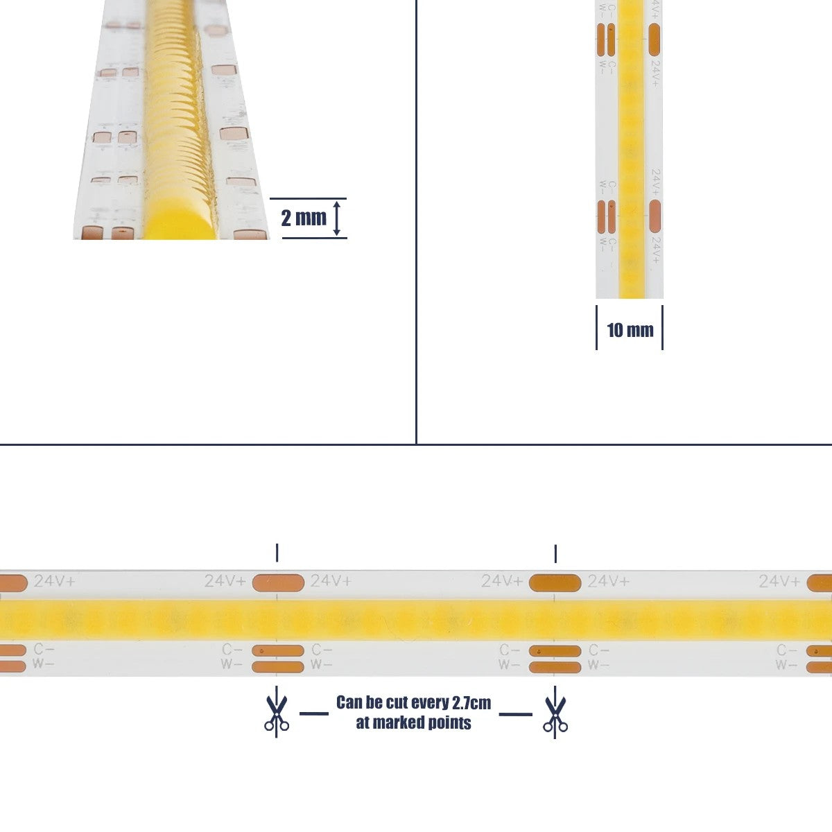 BEE 70349 LED Strip 14W/m 1540lm/m 120° DC 24V IP20 608 x COB Chip/m Tunable White CCT from 2700K to 6000K Dimmable - Sanan COB Chip - L500 x W1 x H0.2 - 5 Meter Roll