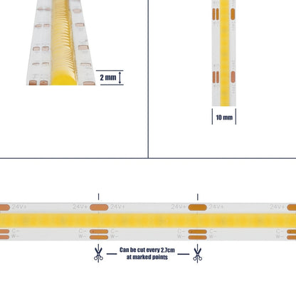 BEE 70349 LED Strip 14W/m 1540lm/m 120° DC 24V IP20 608 x COB Chip/m Tunable White CCT from 2700K to 6000K Dimmable - Sanan COB Chip - L500 x W1 x H0.2 - 5 Meter Roll