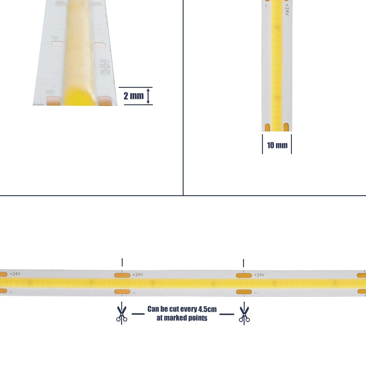 BEE 70350 Ταινία LED 10W/m 1100lm/m 120° DC 24V IP20 528 x COB Chip/m Ψυχρό Λευκό 6000K Dimmable - Sanan COB Chip - Μ500 x Π1 x Υ0.2cm - Ρολό 5 Μέτρων