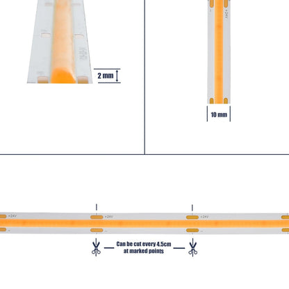 BEE 70353 Ταινία LED 10W/m 800lm/m 120° DC 24V IP20 528 x COB Chip/m Ultra Θερμό Λευκό 2200K Dimmable - Sanan COB Chip - Μ500 x Π1 x Υ0.2cm - Ρολό 5 Μέτρων