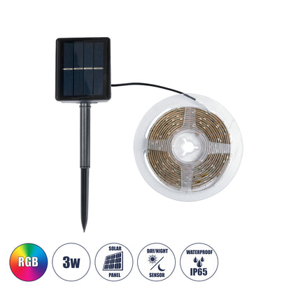 SOLAR LEDSTRIP 70421 Αυτόνομο Ηλιακό Σετ Ταινία LED 3m 3W/3m 90LED 2835 SMD 30lm/m 120° με Ενσωματωμένα Προγράμματα Λειτουργίας - Αδιάβροχο IP65 - RGB - Μ300 x Π0.8 x Υ0.3cm