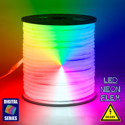 NEOTUBE 70589 Ψηφιακή Pixel Addressable Ταινία Neon Flex LED 18W/m 900lm/m 360° DC 24V Αδιάβροχο IP65 60 x SMD5050 Chip/m 10 x Pixel/m Πολύχρωμο RGB Dimmable SPI/TTL Protocol IC WS2811 - Sanan SMD Chip - Μ100 x Π2.1 x Υ2.1