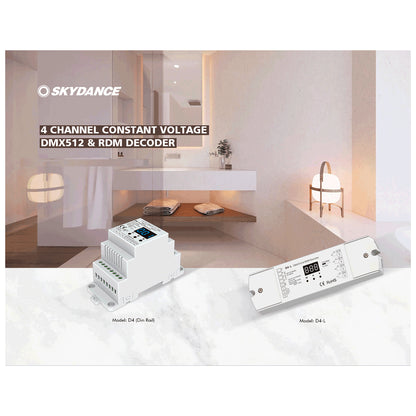 70668 D4-L SKYDANCE DC DMX & RDM Dimmer High Speed Controller / Decoder 4 Καναλιών DC 12-24V 4 x 5A 120W - Max 20.5A 480W - IP20 Μ17 x Π5 x Υ2.5cm