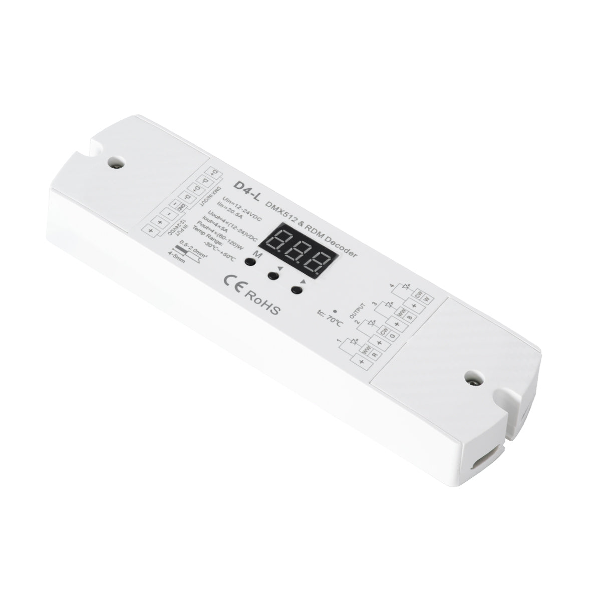 70668 D4-L SKYDANCE DC DMX & RDM Dimmer High Speed Controller / Decoder 4 Καναλιών DC 12-24V 4 x 5A 120W - Max 20.5A 480W - IP20 Μ17 x Π5 x Υ2.5cm