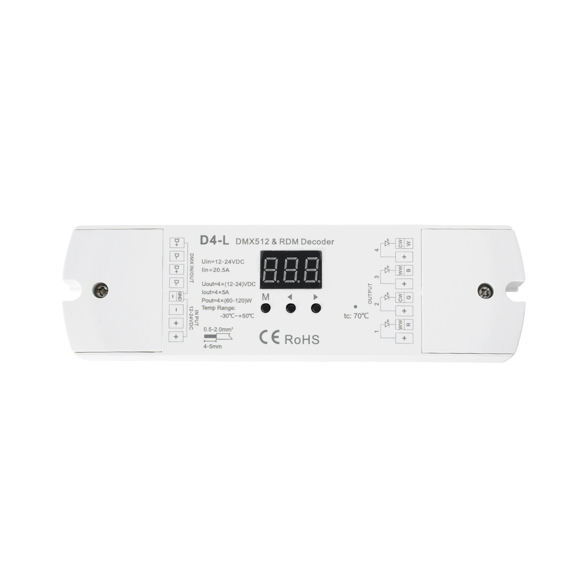 70668 D4-L SKYDANCE DC DMX & RDM Dimmer High Speed Controller / Decoder 4 Καναλιών DC 12-24V 4 x 5A 120W - Max 20.5A 480W - IP20 Μ17 x Π5 x Υ2.5cm