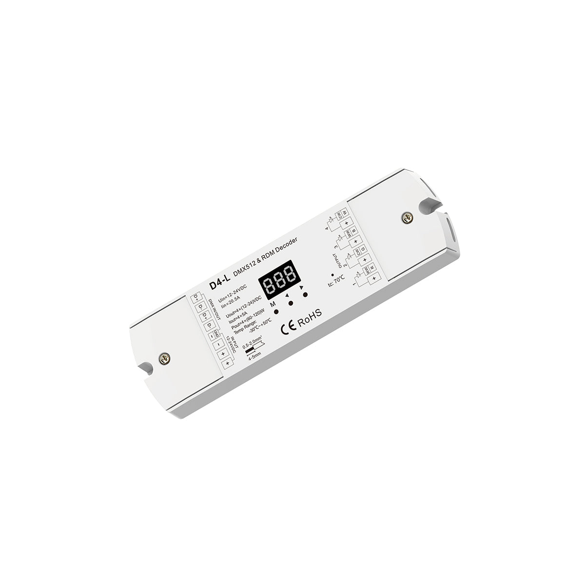 70668 D4-L SKYDANCE DC DMX & RDM Dimmer High Speed Controller / Decoder 4 Καναλιών DC 12-24V 4 x 5A 120W - Max 20.5A 480W - IP20 Μ17 x Π5 x Υ2.5cm