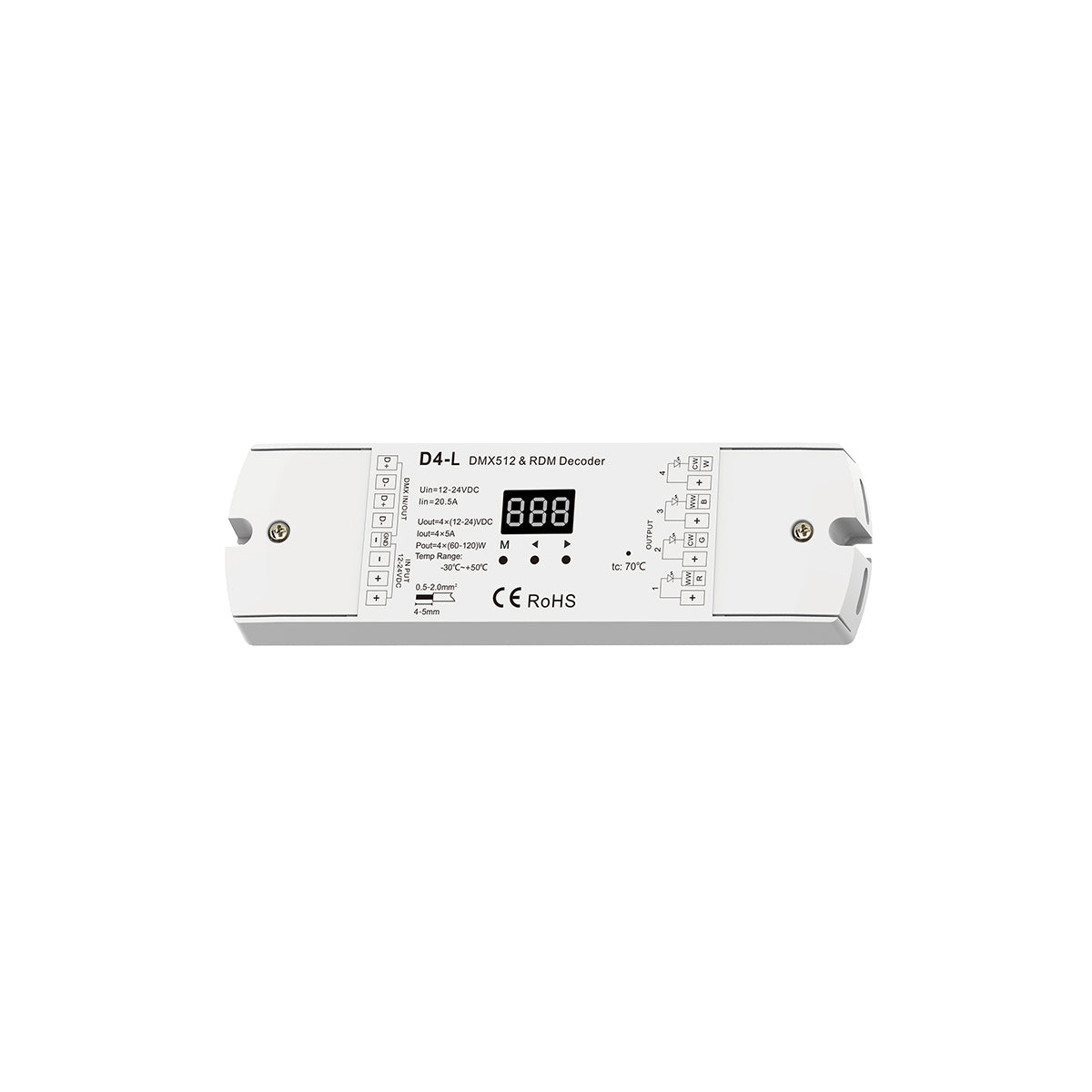 70668 D4-L SKYDANCE DC DMX & RDM Dimmer High Speed Controller / Decoder 4 Καναλιών DC 12-24V 4 x 5A 120W - Max 20.5A 480W - IP20 Μ17 x Π5 x Υ2.5cm