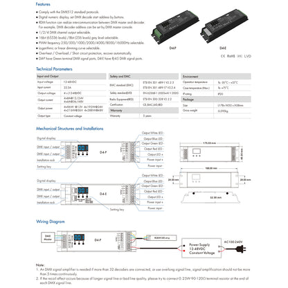 70669 D4-P SKYDANCE DC DMX & RDM Dimmer High Speed Controller / Decoder 4 Καναλιών DC 12-48V 4 x 8A 384W - Max 32.5A 1152W - IP20 Μ17.5 x Π4.5 x Υ2.8cm