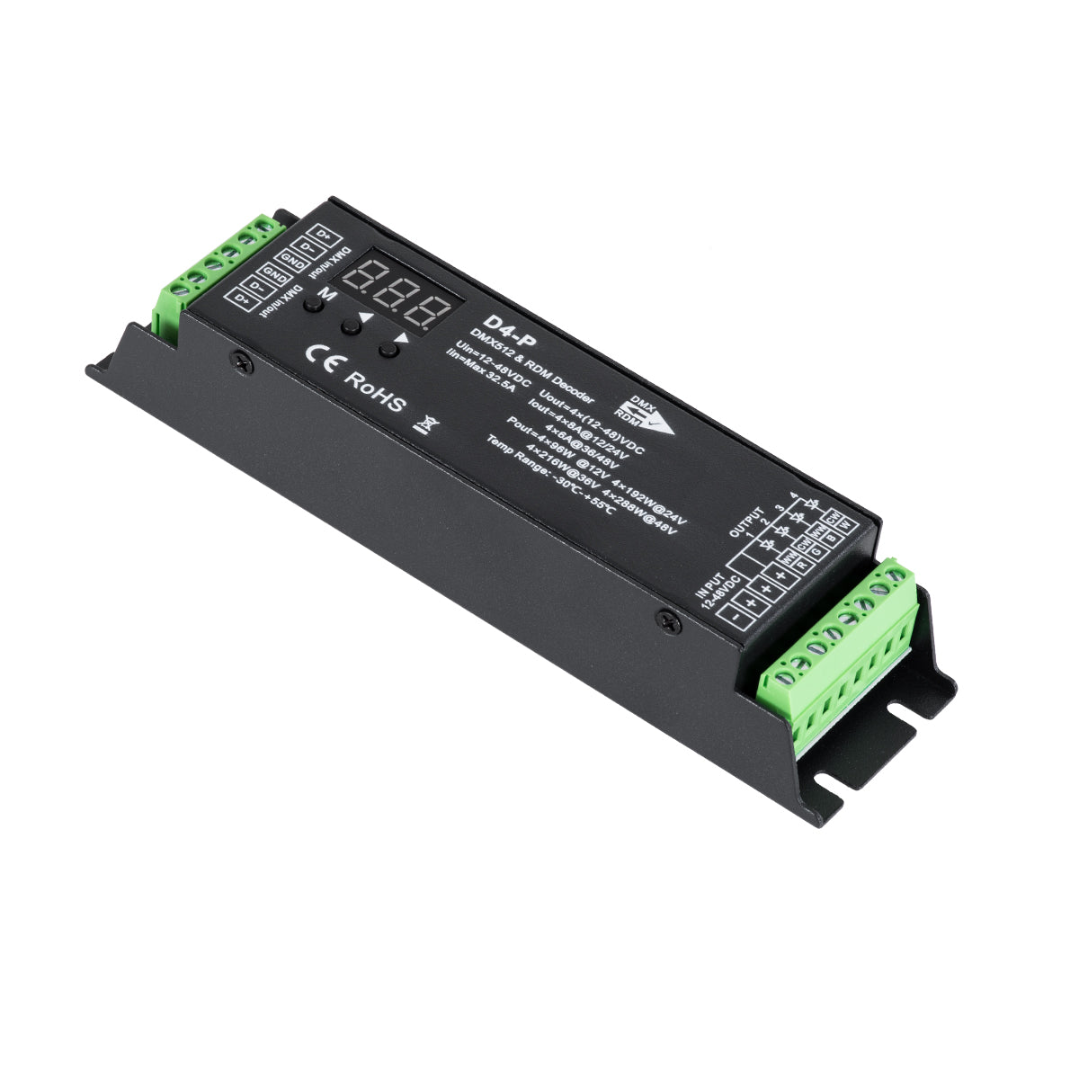 70669 D4-P SKYDANCE DC DMX & RDM Dimmer High Speed Controller / Decoder 4 Καναλιών DC 12-48V 4 x 8A 384W - Max 32.5A 1152W - IP20 Μ17.5 x Π4.5 x Υ2.8cm