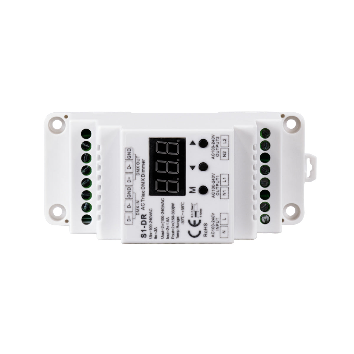 70670 S1-DR SKYDANCE AC Triac DMX Dimmer Din Rail Ράγας 2 Καναλιών AC 100-240V 2 x 1.5A 360W - Max 3A 720W - IP20 DMX512 Μ11.5 x Π5 x Υ6.5cm