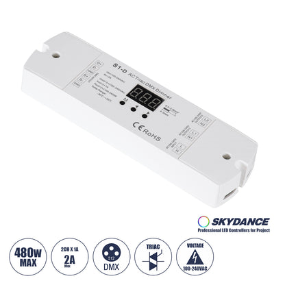 SKYDANCE-S1-D 70671 AC Trailing Edge DMX Dimmer με 2 x 1A 240W Κανάλια AC 220-240V 2A 480W Max IP20 - DMX512 & RDM - Μ16.7 x Π5 x Υ2.4