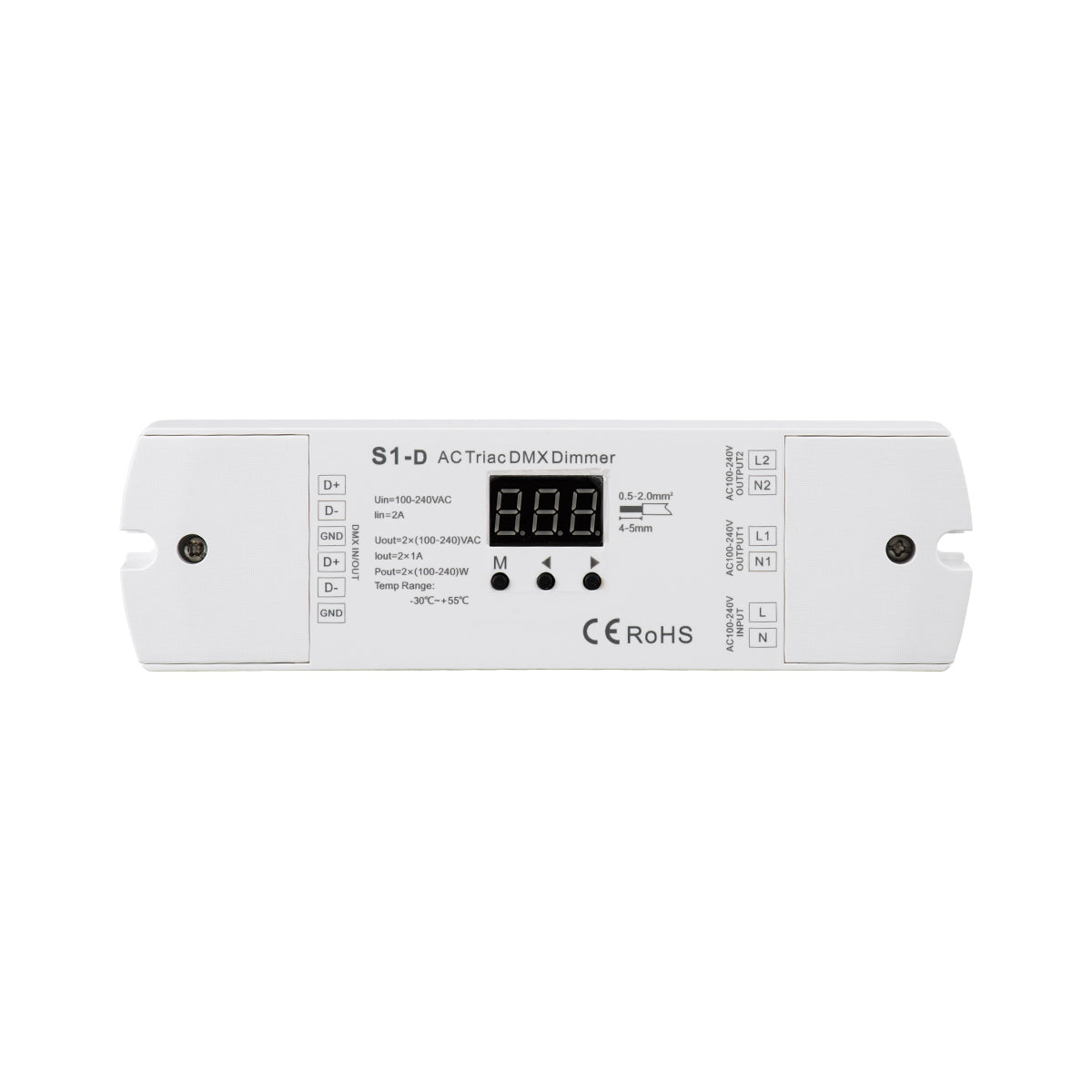 SKYDANCE-S1-D 70671 AC Trailing Edge DMX Dimmer με 2 x 1A 240W Κανάλια AC 220-240V 2A 480W Max IP20 - DMX512 & RDM - Μ16.7 x Π5 x Υ2.4