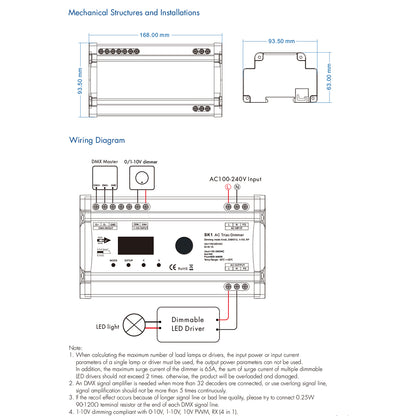 70674 SK1 SKYDANCE AC Triac DMX Dimmer Din Rail Ράγας 1 Καναλιού AC 100-240V 1 x 6A 1440W - Max 6A 1440W - IP20 DMX512 Μ16.8 x Π9.3 x Υ8cm