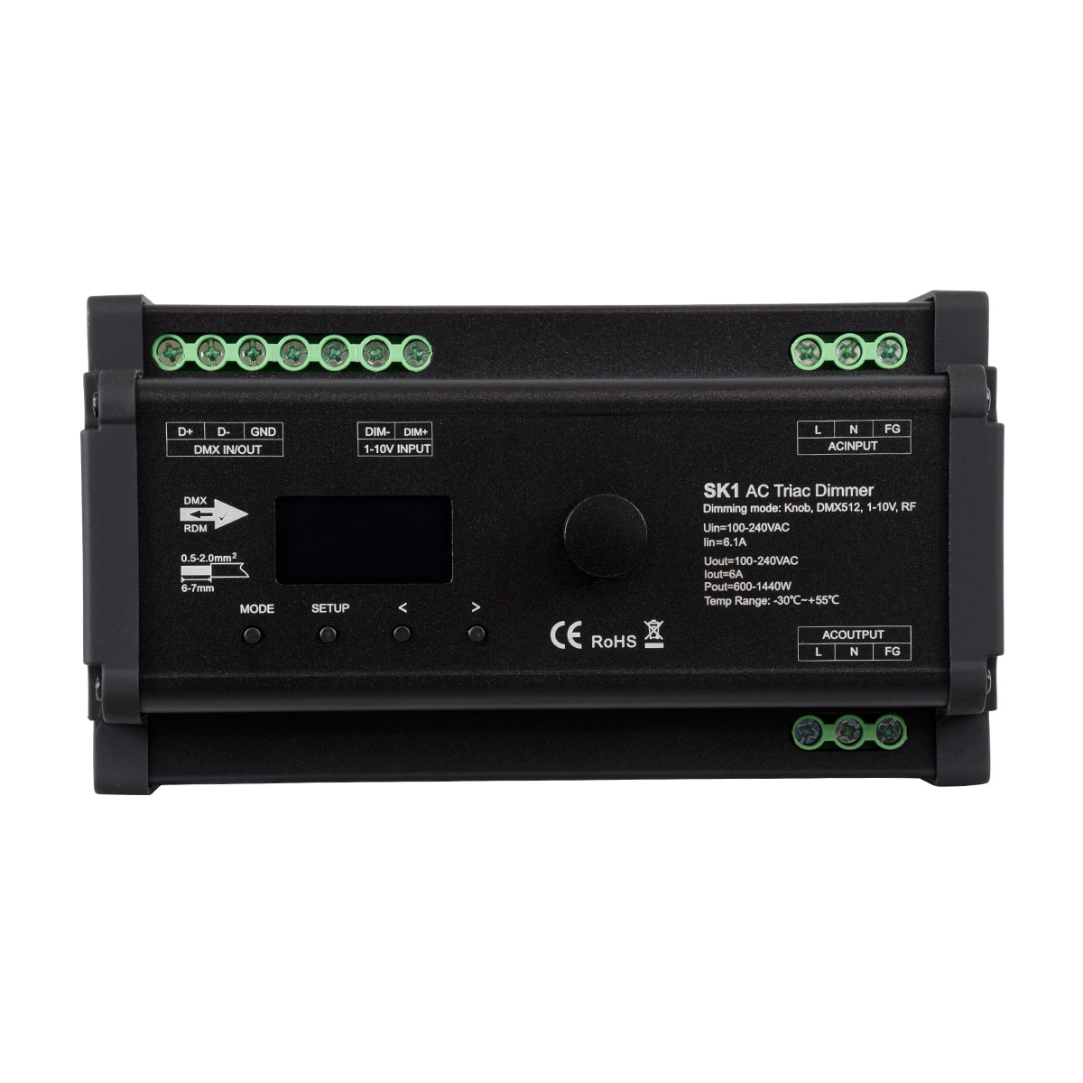 70674 SK1 SKYDANCE AC Triac DMX Dimmer Din Rail Ράγας 1 Καναλιού AC 100-240V 1 x 6A 1440W - Max 6A 1440W - IP20 DMX512 Μ16.8 x Π9.3 x Υ8cm
