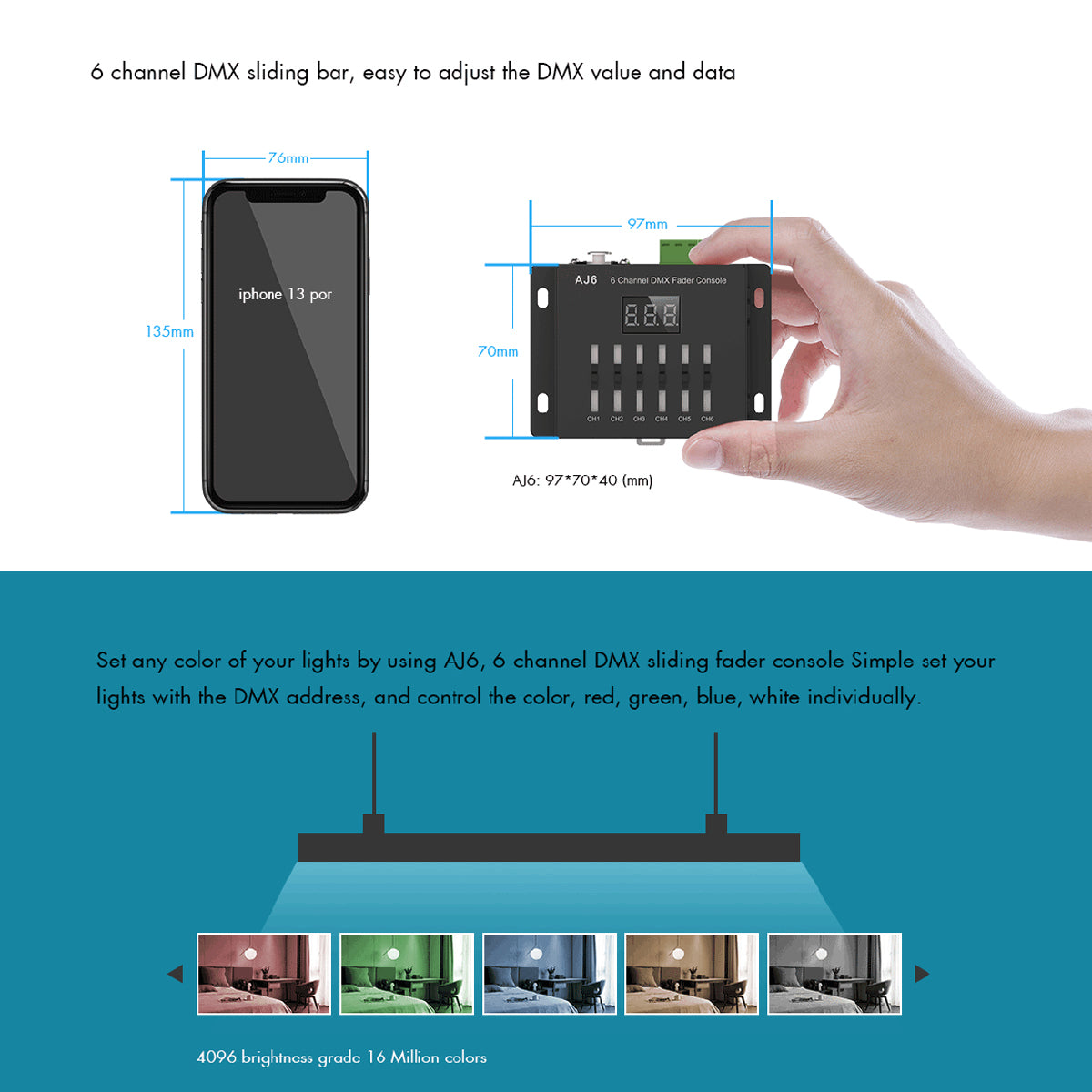 70675 AJ6 SKYDANCE DMX 6 Channel Fader Console - Κονσόλα Φωτισμού 6 Καναλιών DMX DC 5-12V ή 3 x AAA Μπαταρίες - IP20 Μ10 x Π7 x Υ4cm