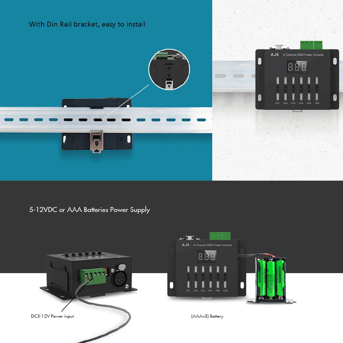 70675 AJ6 SKYDANCE DMX 6 Channel Fader Console - Κονσόλα Φωτισμού 6 Καναλιών DMX DC 5-12V ή 3 x AAA Μπαταρίες - IP20 Μ10 x Π7 x Υ4cm