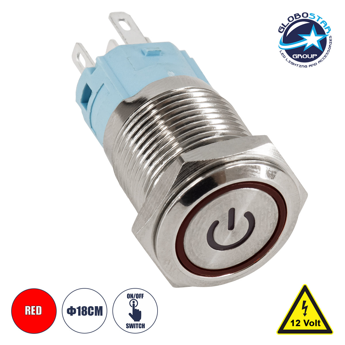 70781 LED Φωτιζόμενος Διακόπτης Χωνευτός - Μπουτόν On/Off Ανοξείδωτος DC 12V με Angel Eye Αδιάβροχο Φ18mm IP67 Κόκκινο