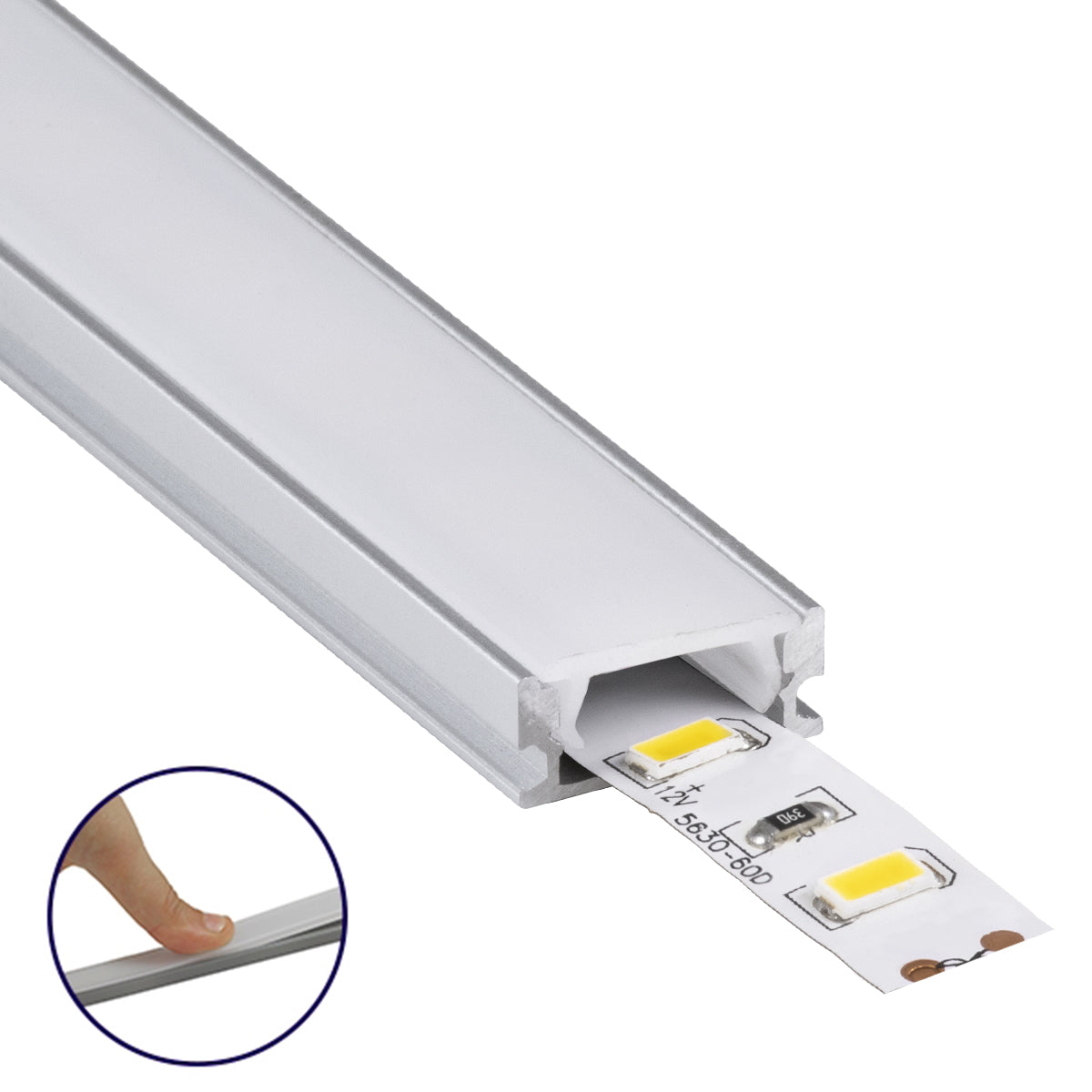 ALP-LINEAR SURFABO 70805-3M Επιφανειακό Προφίλ Αλουμινίου με Λευκό Γαλακτερό Πατητό Κάλυμμα για Ταινίες LED IP20 - Ασημί & Λευκό - Μ300 x Π1.6 x Υ0.7 - Πακέτο 5 Τεμαχίων