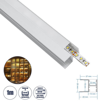 ALP-R-SHELF DODA 70814-1M Χωνευτό Προφίλ Αλουμινίου Ειδικό για Φωτισμό Ραφιού 18mm με Λευκό Γαλακτερό Πατητό Κάλυμμα για Ταινίες LED IP20 - Ασημί & Λευκό - Μ100 x Π1.5 x Υ2